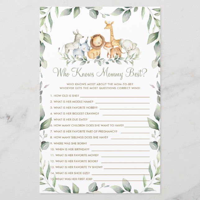 Jungle Animals Greenery, die Mommy Best Game kennt (Vorderseite)
