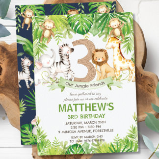 Jungle Animals Greenery Safari 3. Geburtstag Party Einladung