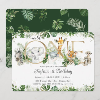 Jungle Animals Greenery Wild ONE 1. Geburtstag Einladung