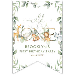 Jungle Animals Greenery Wild One Happy Birthday Wimpelkette