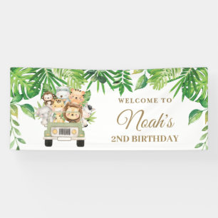 Jungle Animals Grüne Safari Auto Party Hintergrund Banner