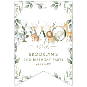 Jungle Animals Grüne Zwei Wild 2. Geburtstag Wimpelkette