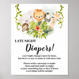 Jungle Animals Late Night Diapers Babydusche Zeich Poster