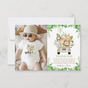 Jungle Animals Safari Auto Grüne 1. Geburtstag Dankeskarte