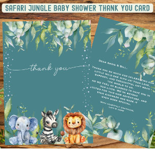 Jungle Animals Safari Baby Dusche Danke Karte