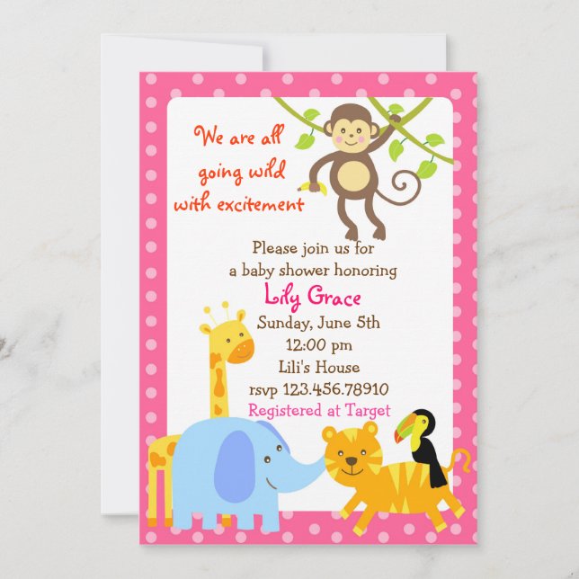 Jungle Animals Safari Baby Shower Einladungen (Vorderseite)