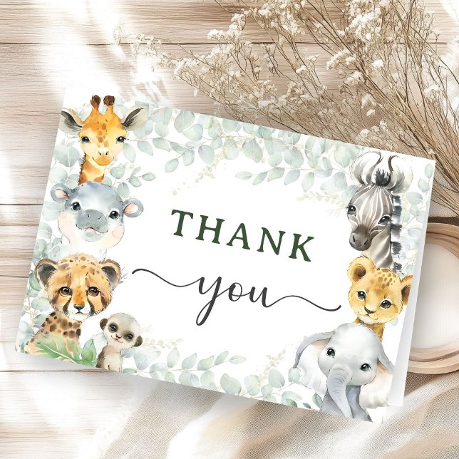 Jungle Animals Safari Baby Shower Folded Thank Dankeskarte (Von Creator hochgeladen)