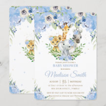 Jungle Animals Safari Blue Floral Baby Dusche