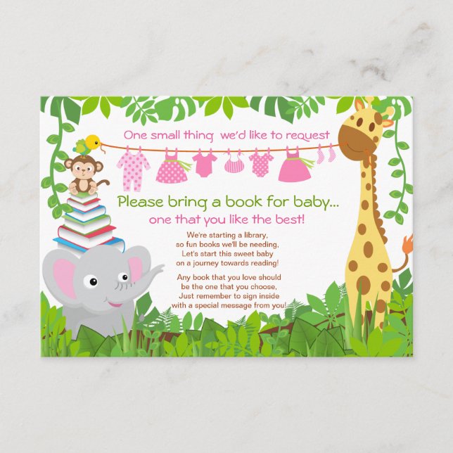 Jungle Animals Safari Girl Baby Showbook Begleitkarte (Vorderseite)