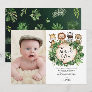 Jungle Animals Safari Grüne Geburtstag Foto Dankeskarte