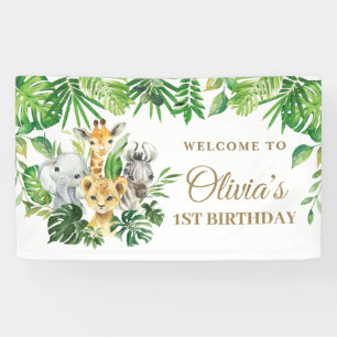 Jungle Animals Safari Grüne Geburtstag Hintergrund Banner