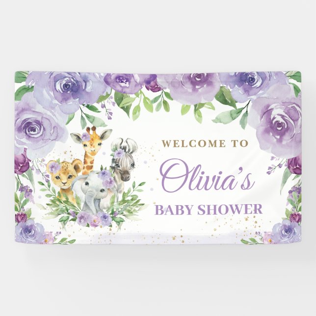 Jungle Animals Safari Lila floraler Hintergrund Banner (Horizontal)