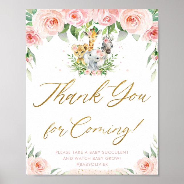 Jungle Animals Safari Pink Floral Vielen Dank, das Poster (Vorne)