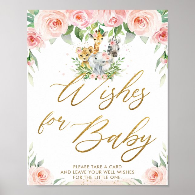 Jungle Animals Safari Rosa Blumenwünsche für Baby Poster (Vorne)