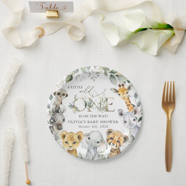 Jungle Animals, Safari, Wild One, Babydusche Pappteller (Hochzeit)