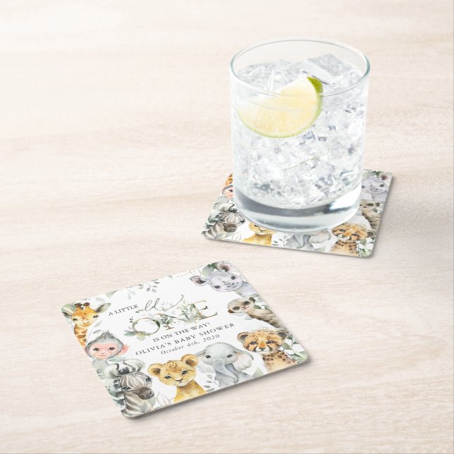 Jungle Animals, Safari, Wild One, Babydusche Rechteckiger Pappuntersetzer (Vor Ort)