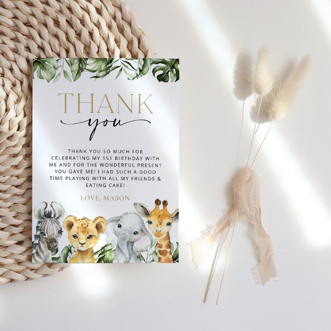 Jungle Animals, Safari, Wild One, erster Geburtsta Dankeskarte (Von Creator hochgeladen)