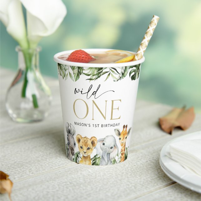 Jungle Animals, Safari, Wild One, erster Geburtsta Pappbecher (In Situ)