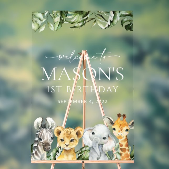 Jungle Animals, Safari, Wild One, Geburtstag Willk Acrylschild (Neutral)