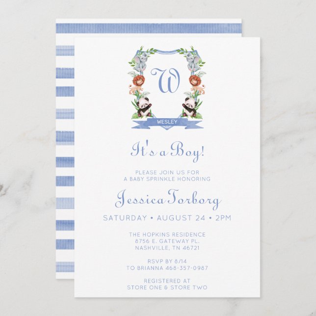 Jungle Animals Wappen Es ist ein Baby Sprinkle Einladung (Vorne/Hinten)