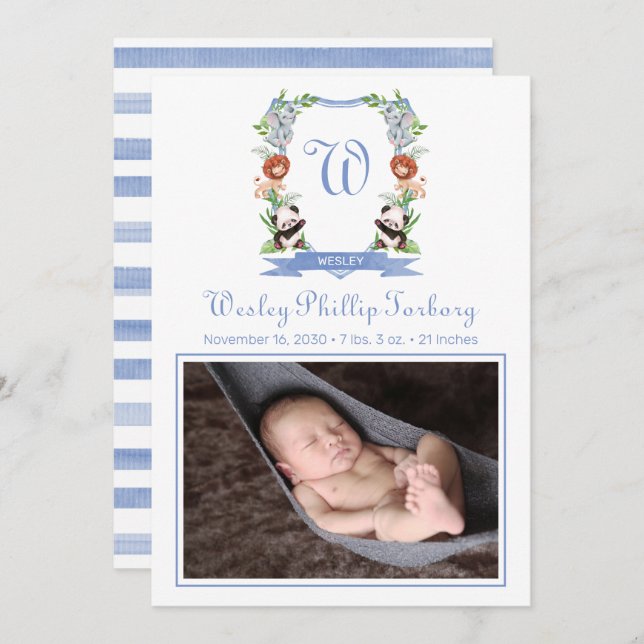 Jungle Animals Wappen Geburtsankündigung Ankündigung (Vorne/Hinten)