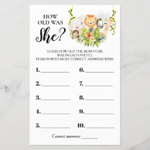 Jungle Animals Wie alt war ihre Baby-Duschkarte Flyer