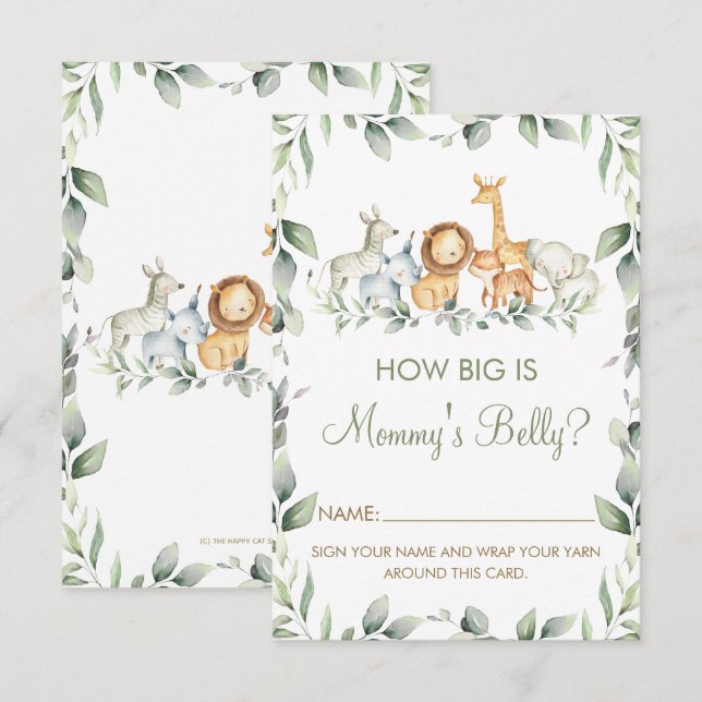 Jungle Animals Wie groß ist Mama's Bauch Game Card Einladung (Vorne/Hinten)