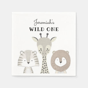Jungle Animals Wild One Birthday Boy Baby Shower Serviette