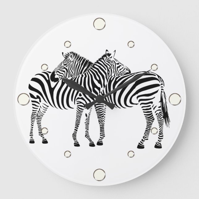 Jungle Animals Zebra Wall Clock Große Wanduhr (Vorderseite)
