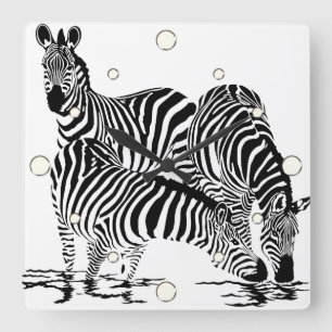 Jungle Animals Zebra Wall Clock Quadratische Wanduhr