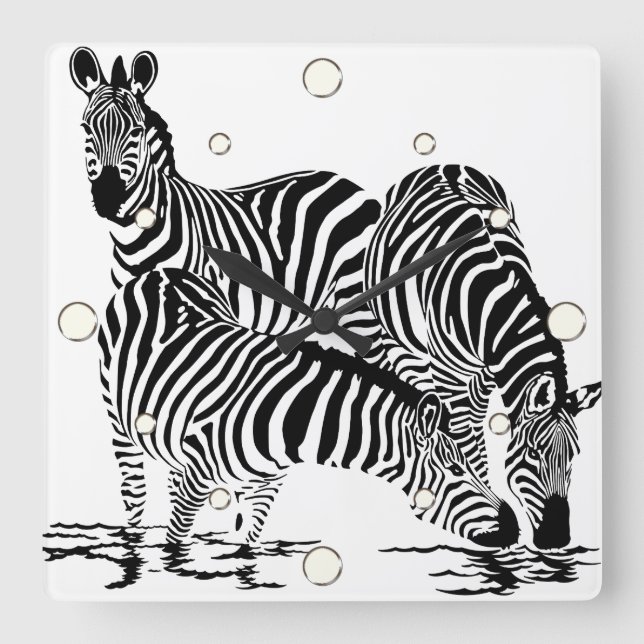 Jungle Animals Zebra Wall Clock Quadratische Wanduhr (Vorderseite)