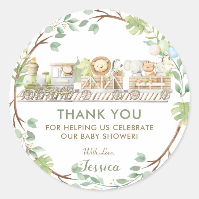 Jungle Animals Züge Grüne Vielen Dank Runder Aufkleber (Vorderseite)