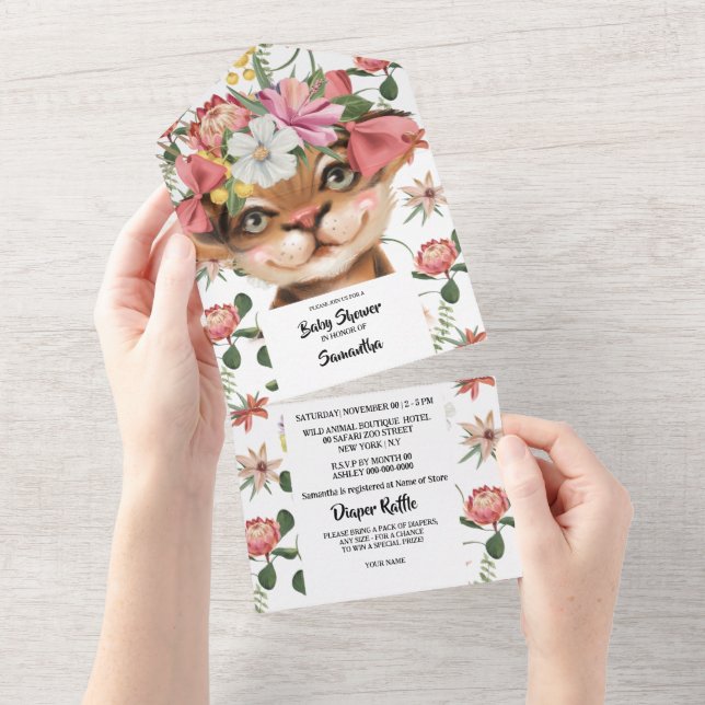 Jungle Aquarelltiger-Tigercub niedliche Katzenbaby All In One Einladung (Abreißen)