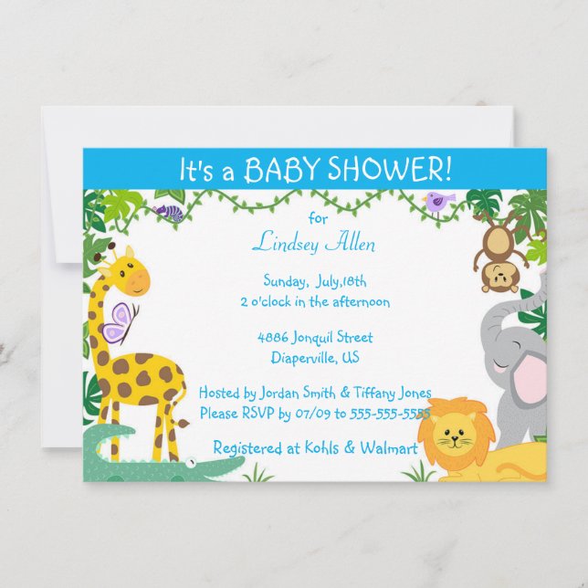 Jungle Babies Baby Boy Dusche Einladung (Vorderseite)