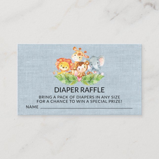 Jungle Baby Animals Showdiaper Raffle Ticket Begleitkarte (Vorderseite)