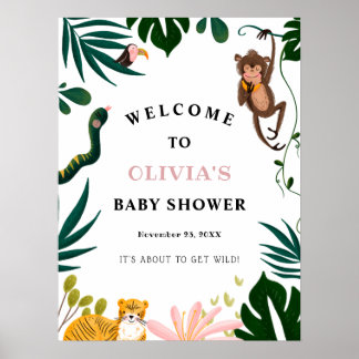 Jungle Baby Dusche Begrüßungszeichen Poster
