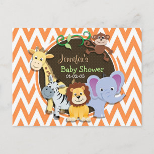 Jungle Baby Dusche; Orange und Weiß Zickzack Einladungspostkarte
