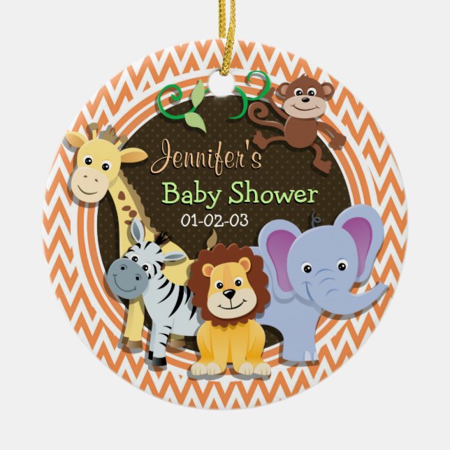Jungle Baby Dusche; Orange und Weiß Zickzack Keramik Ornament (Vorne)