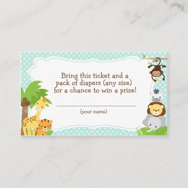 Jungle Baby Duwer Diaper Raffle Ticket blau Begleitkarte (Vorderseite)