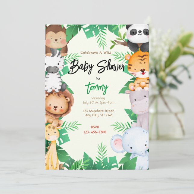 Jungle Baby Shower Einladung (Stehend Vorderseite)