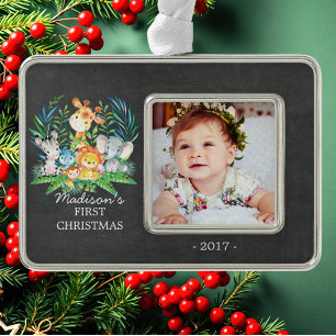 Jungle Baby's 1. Weihnachts-Foto Ornament Rahmen-Ornament Silber