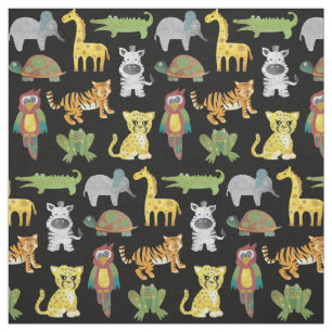 Jungle Babys auf schwarzem Hintergrund Stoff
