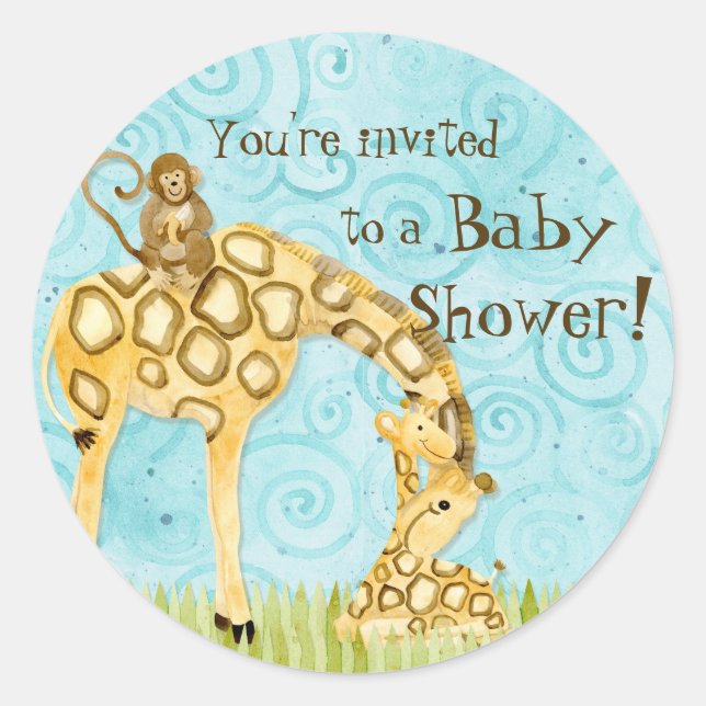 Jungle Babys, Baby Shower Stickers - Blau (Vorderseite)