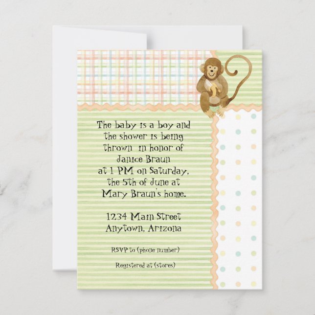 Jungle Babys, Boy Baby Dusche Einladung 3- Grün (Vorderseite)