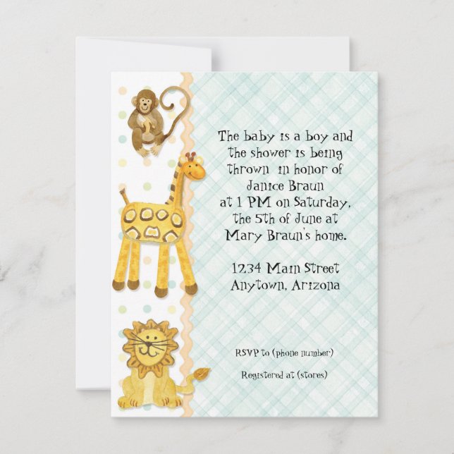 Jungle Babys, Boy Baby Shower Einladung 4- Grün (Vorderseite)