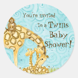 Jungle Babys, Twins Baby Shower Stickers - Blau
