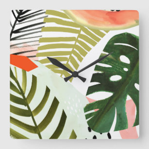 Jungle Beat Tropical Greenery Quadratische Wanduhr