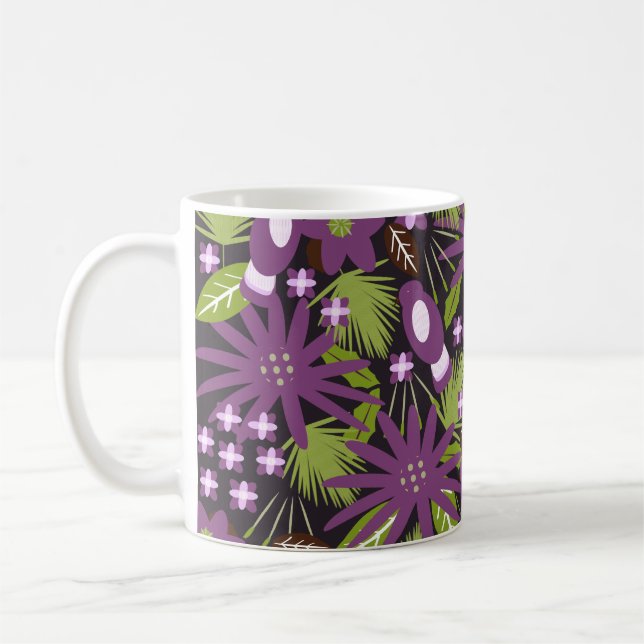 Jungle Bird Muster Lila Vegetation Tropische Veget Kaffeetasse (Links)
