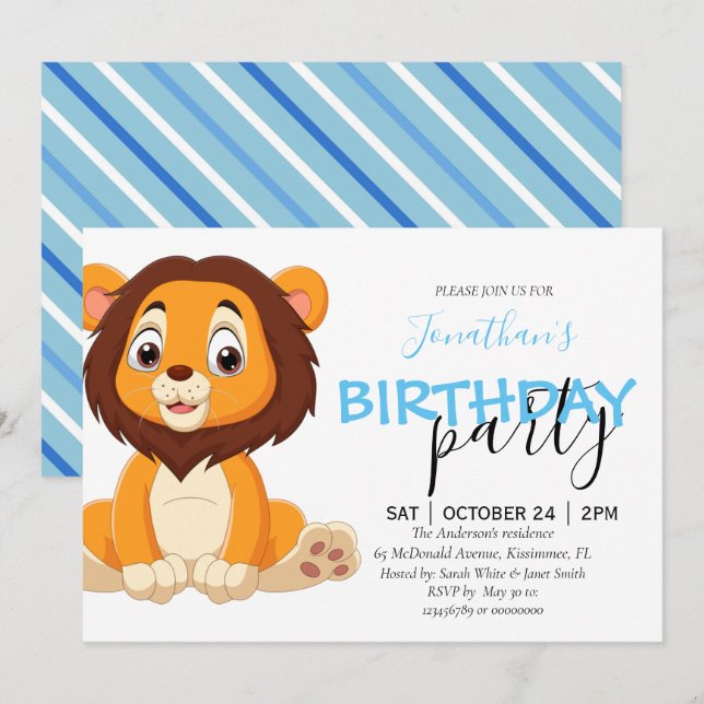 Jungle Birthday Boy LION Einladung (Vorne/Hinten)