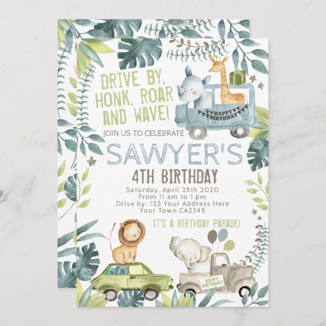 Jungle Birthday Parade Einladung (Vorne/Hinten)
